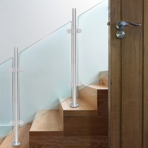 110CM Balustrade Posts with Glass Clamps 8-12mm Stainless Steel Post Balustrades Handrails for Garden Stairs Swimming pool Way Indoor Outdoor
