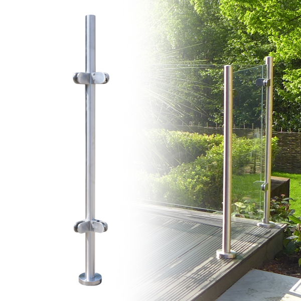110CM Balustrade Posts with Glass Clamps 8-12mm Stainless Steel Post Balustrades Handrails for Garden Stairs Swimming pool Way Indoor Outdoor