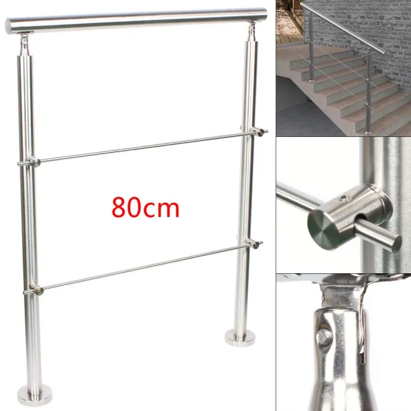 Step Railing Stair Railing Banister Hight 106.5cm Stainless Steel Handrail Safety(80cm, 2 Crossbar)