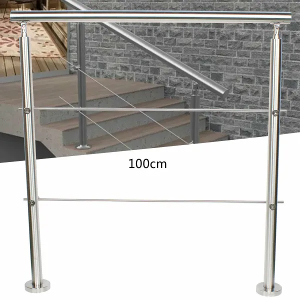 100CM Stainless Steel Handrail Smooth Surface Handrail Set Handrail Floor Mount Garden Handrail