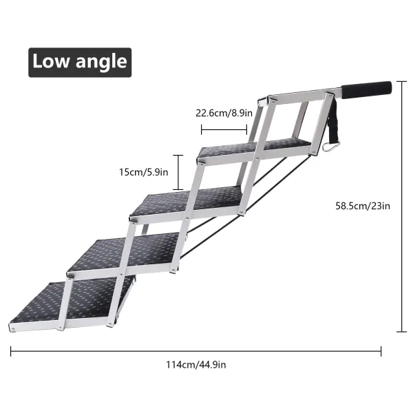 5 Steps Dog Car Ramp Folding for Medium and Large Dogs, Portable Folding Dog Stairs or Cars and SUV, Telescoping Non-Slip Aluminum Dog Steps