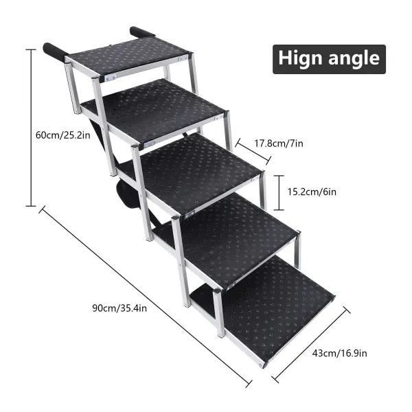 5 Steps Dog Car Ramp Folding for Medium and Large Dogs, Portable Folding Dog Stairs or Cars and SUV, Telescoping Non-Slip Aluminum Dog Steps