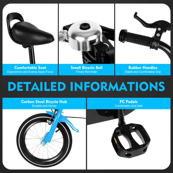 14 Inch Children's Bicycle 2-9 Years boys and girls Bicycle Kids Bike with V-Brake Front Stabilisers and Pneumatic Tyres Blue 14 Inch Children's Bicycle 2-9 Years boys and girls Bicycle Kids Bike with V-Brake Front Stabilisers and Pneumatic Tyres Blue