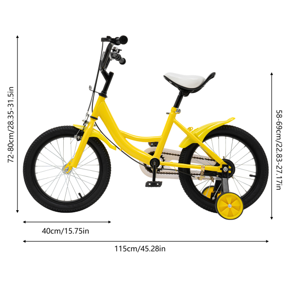 16 Inch Boy’s Girl’s Kids Bicycle Height Adjustable Child Bike with Stabilisers Yellow