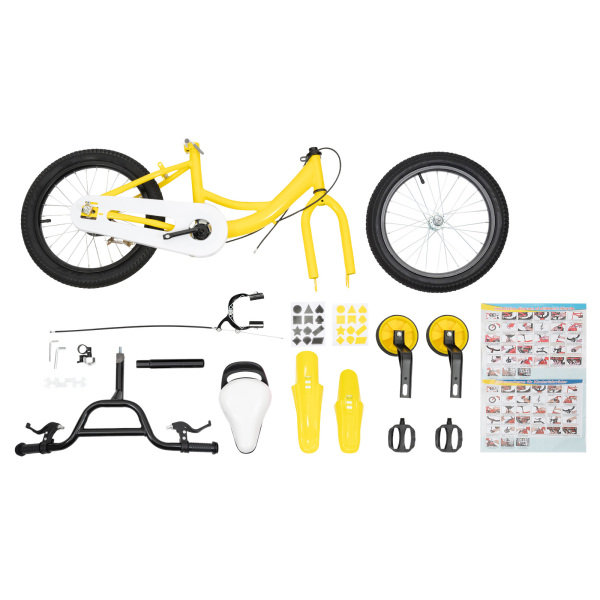 16 Inch Boy’s Girl’s Kids Bicycle Height Adjustable Child Bike with Stabilisers Yellow