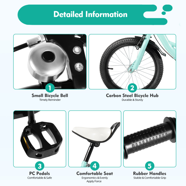 16 Inch Kids Girls Boys Bike Children's Bicycle Cycling With Removable with Stabilisers Camping Kids Bike Gift