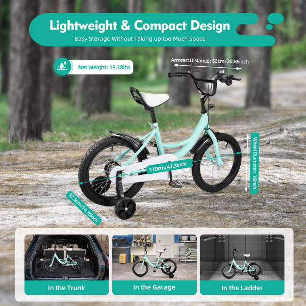 16 Inch Kids Girls Boys Bike Children's Bicycle Cycling With Removable with Stabilisers Camping Kids Bike Gift