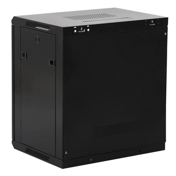 12u Deep Black Wall Mounted Data Cabinet Patch Panel Comms Network, 60*45*65cm, for Network Equipment, Monitoring