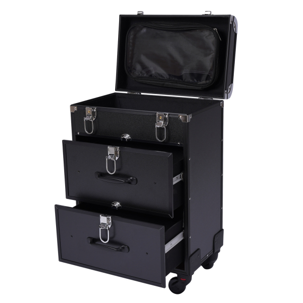 Rolling Makeup Case, Large Cosmetic Trolley with Locks, Make up Bag with dividers, Cosmetics Storage Organizer for On The Go Makeup / Nail Art