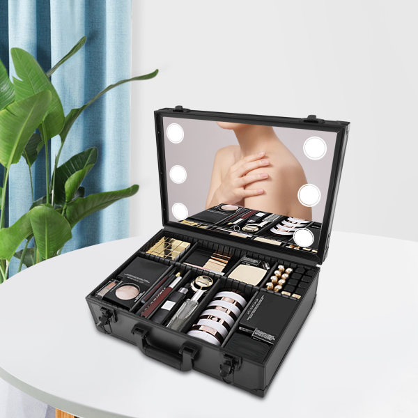 Makeup Travel Train Case with Mirror LED Light Cosmetic Bag Portable Storage UK