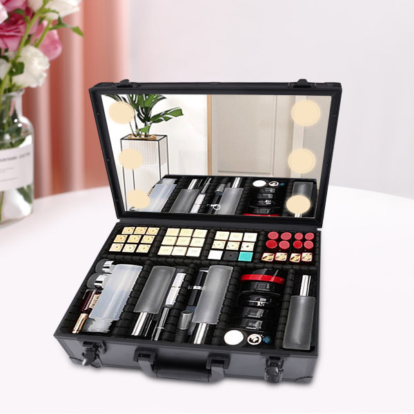 Makeup Travel Train Case with Mirror LED Light Cosmetic Bag Portable Storage UK
