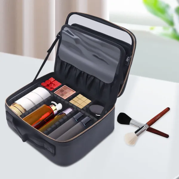 Travel Make-Up Storage Bag Make Up Artist Tool Box Cosmetic Brush Case Toiletry Organizer w/ Mirror Makeup Bag