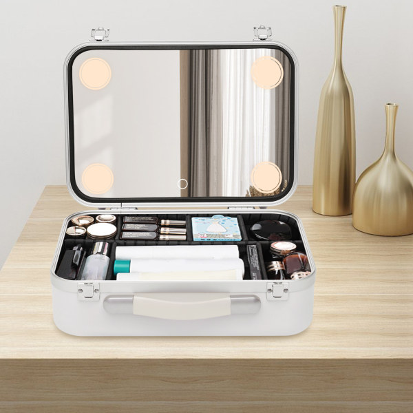 Makeup Case with Dimmable LED Bulbs and Tilt Mirror Lighted Cosmetics Organizer Storage Case