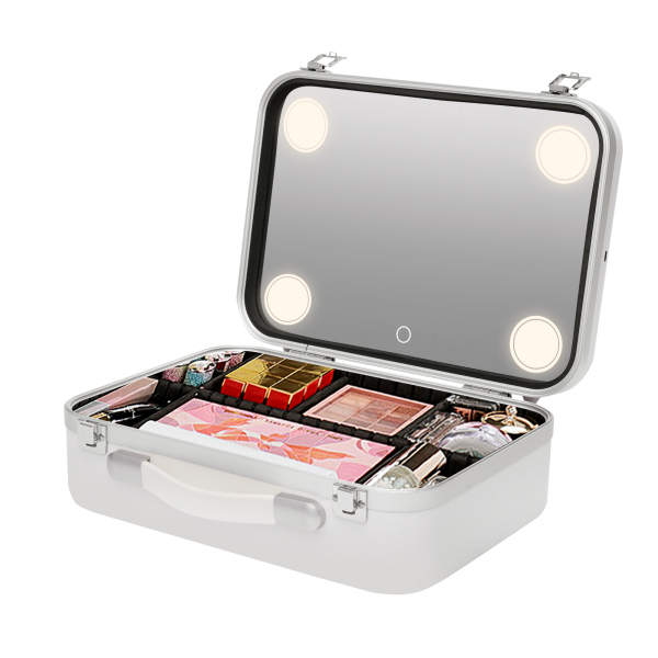 Makeup Case with Dimmable LED Bulbs and Tilt Mirror Lighted Cosmetics Organizer Storage Case