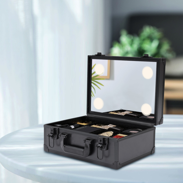 Makeup Train Case Cosmetic Organizer Box Makeup Case with Lights and Mirror Makeup Case with Customized Dividers Large Makeup