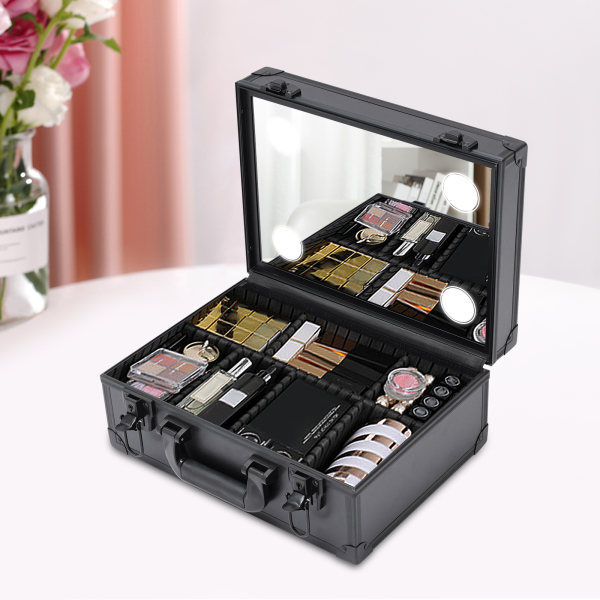 Makeup Train Case Cosmetic Organizer Box Makeup Case with Lights and Mirror Makeup Case with Customized Dividers Large Makeup