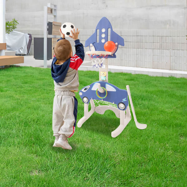5 in 1 Toddlers Basketball Hoop Stand, Children's Basketball Hoop Set, Adjustable Height Sports Center with Basketball Soccer Golf Game Set