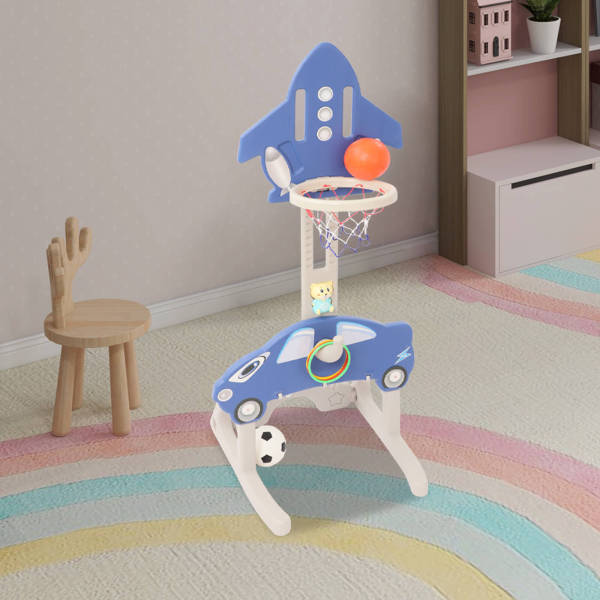 5 in 1 Toddlers Basketball Hoop Stand, Children's Basketball Hoop Set, Adjustable Height Sports Center with Basketball Soccer Golf Game Set