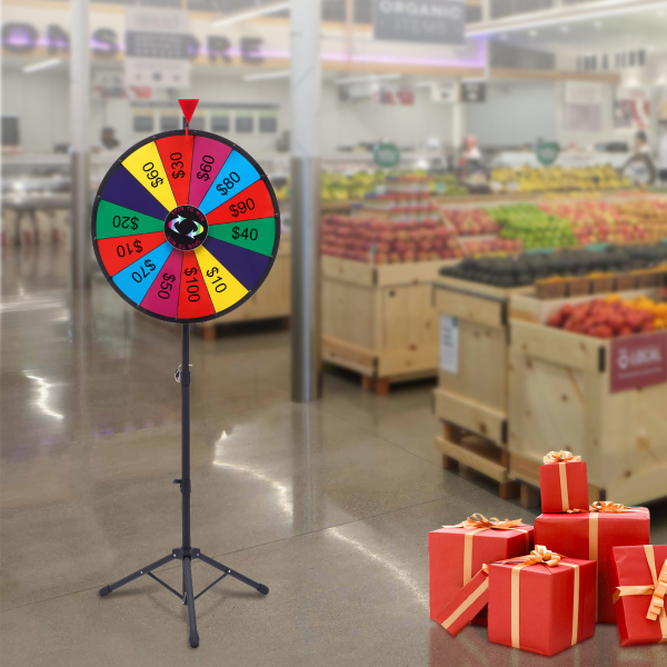 24 inch Prize Wheel Colors Fortune Spinning Game Party with Tripod Floor Stand
