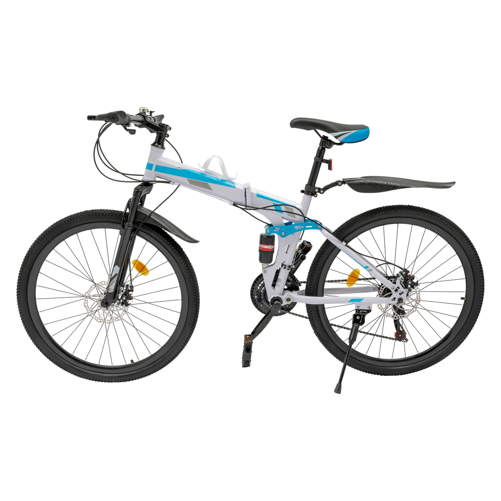 24/26 Inch Folding Mountain Bike For Adults - High Carbon Steel Frame, 21 Speed, Dual Disc Brakes, Shock Absorption, Foldable Bike For Men, Women, Teens-551649