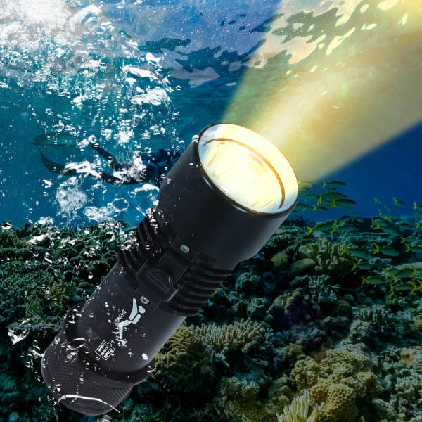 Yellow + White Dive Light, Compact Bright Diving Torch, Submersible Flashlight