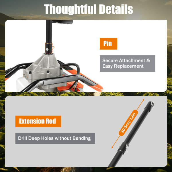 71CC Two-Stroke Post Hole Digging Machine with 3 Alloy Steel Drill Bits, Extension Rod - for Tree Planting, Fence Installation, Farmland
