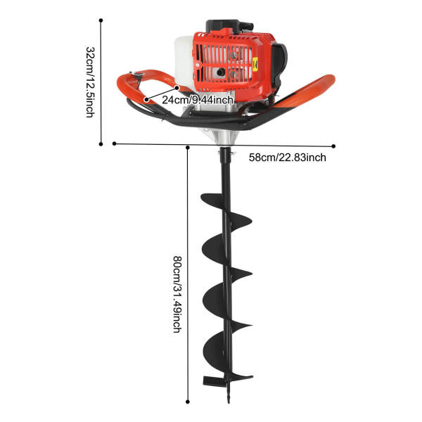2.3 HP Post Hole Digger, Hole Digging Machine, Auger Digging Machine Set, with 3 Drill Bits & 30cm Extension Rod, EPA Certified