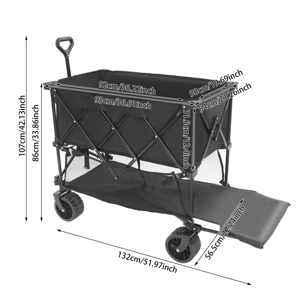 CNCEST Collapsible Cart, Foldable Wagon Cart, Double Layer Cart for Camping
