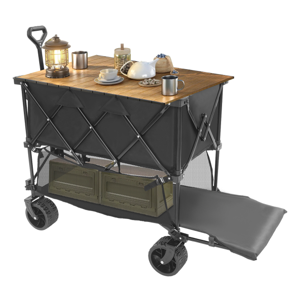 CNCEST Collapsible Cart, Foldable Wagon Cart, Double Layer Cart for Camping