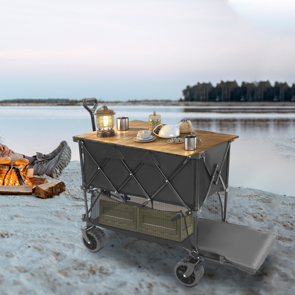 CNCEST Collapsible Cart, Foldable Wagon Cart, Double Layer Cart for Camping
