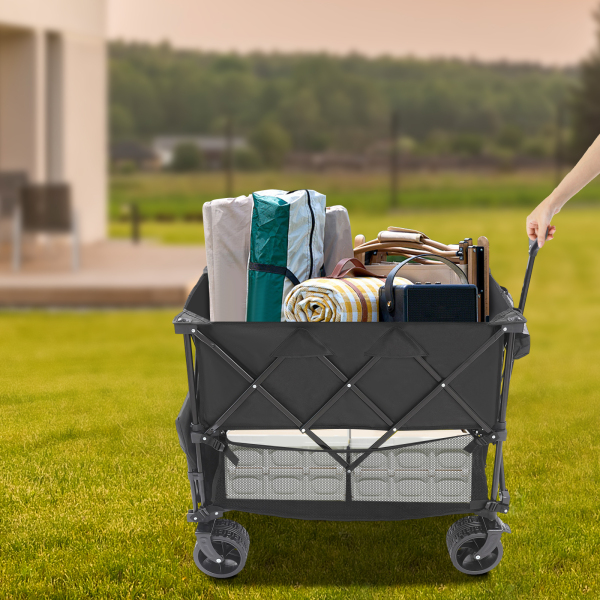 CNCEST Collapsible Cart, Foldable Wagon Cart, Double Layer Cart for Camping