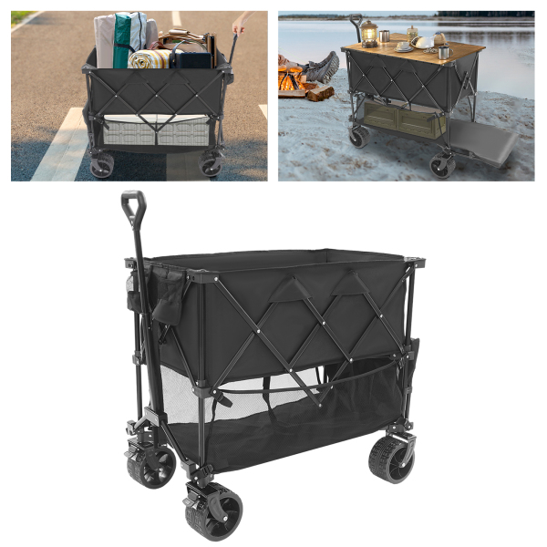 CNCEST Collapsible Cart, Foldable Wagon Cart, Double Layer Cart for Camping