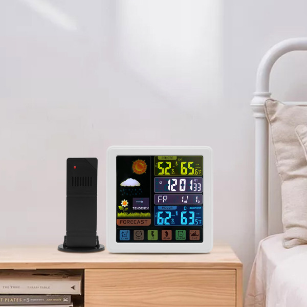 Weather Station Indoor Outdoor Thermometer Wireless Temperature and Humidity Monitor Inside Outside Applicable To A Nursery Office White