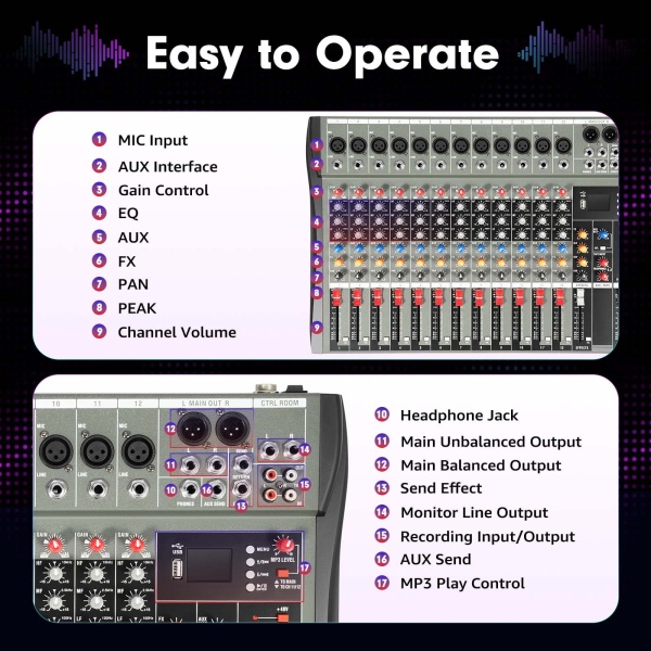 Professional Mixer Sound Board Console 12 Channel Desk System USB Computer MP3