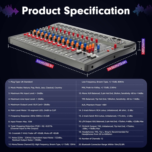 Professional Mixer Sound Board Console 12 Channel Desk System USB Computer MP3
