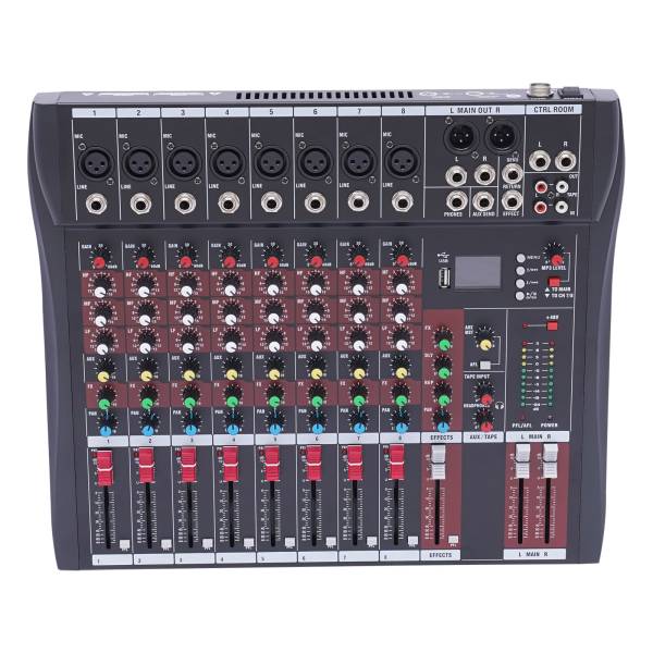 Professional Mixer Sound Board Console 8 Channel Desk System Interface Digital USB MP3 Input Phantom Power Stereo DJ Studio