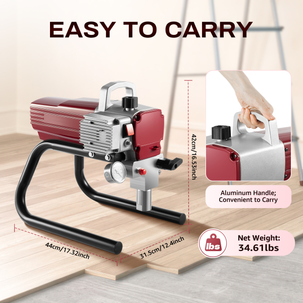 Pro Airless Wall Paint Sprayer 1800W Electric Sprayer Gun Kit, Adjustable Spray Pressure with 13m Pipe for Wall & Ceiling/Wood & Metal Paint