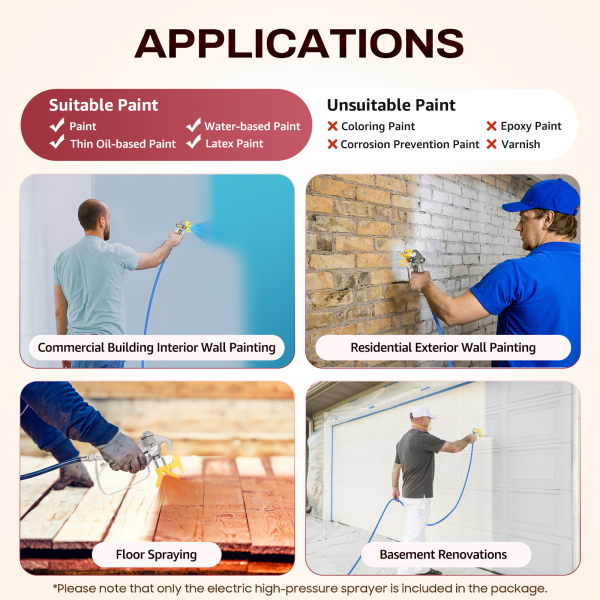 Pro Airless Wall Paint Sprayer 1800W Electric Sprayer Gun Kit, Adjustable Spray Pressure with 13m Pipe for Wall & Ceiling/Wood & Metal Paint