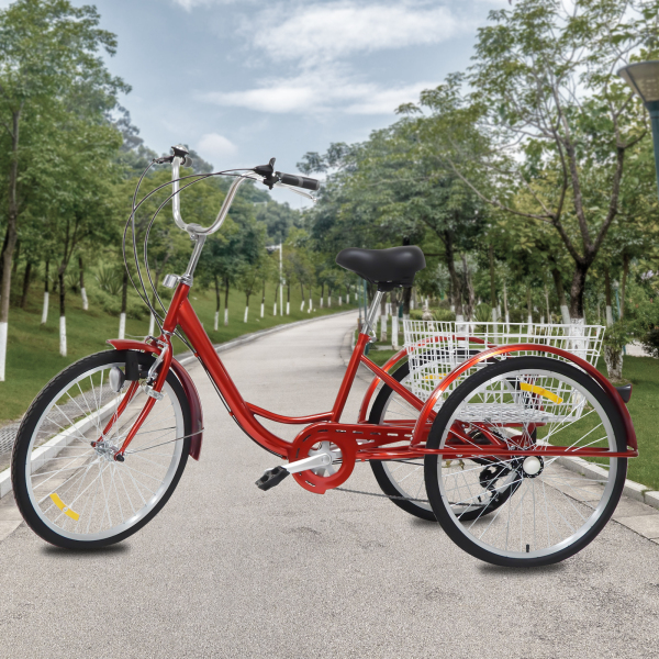 24" inch Adult Tricycle 3 Wheel Bike 6 Speed Bicycle Trike Cruise Basket + Lamp