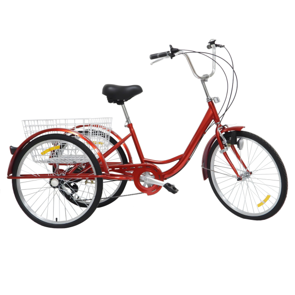 24" inch Adult Tricycle 3 Wheel Bike 6 Speed Bicycle Trike Cruise Basket + Lamp