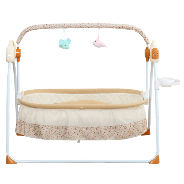 Baby Crib Cradle Rocking Chair Auto 5 Speeds Swing Adjustable up to 0-25Kg for Infant Newborn Baby 0-18 Months Boys & Girls (Khaki)