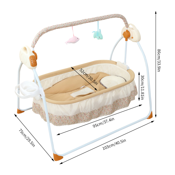 Baby Crib Cradle Rocking Chair Auto 5 Speeds Swing Adjustable up to 0-25Kg for Infant Newborn Baby 0-18 Months Boys & Girls (Khaki)